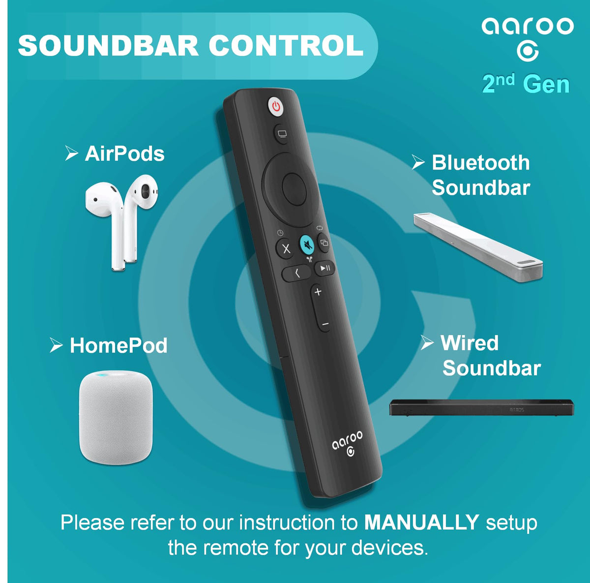 Aaroogo remote with close and launch buttons for instant app control on Apple TV