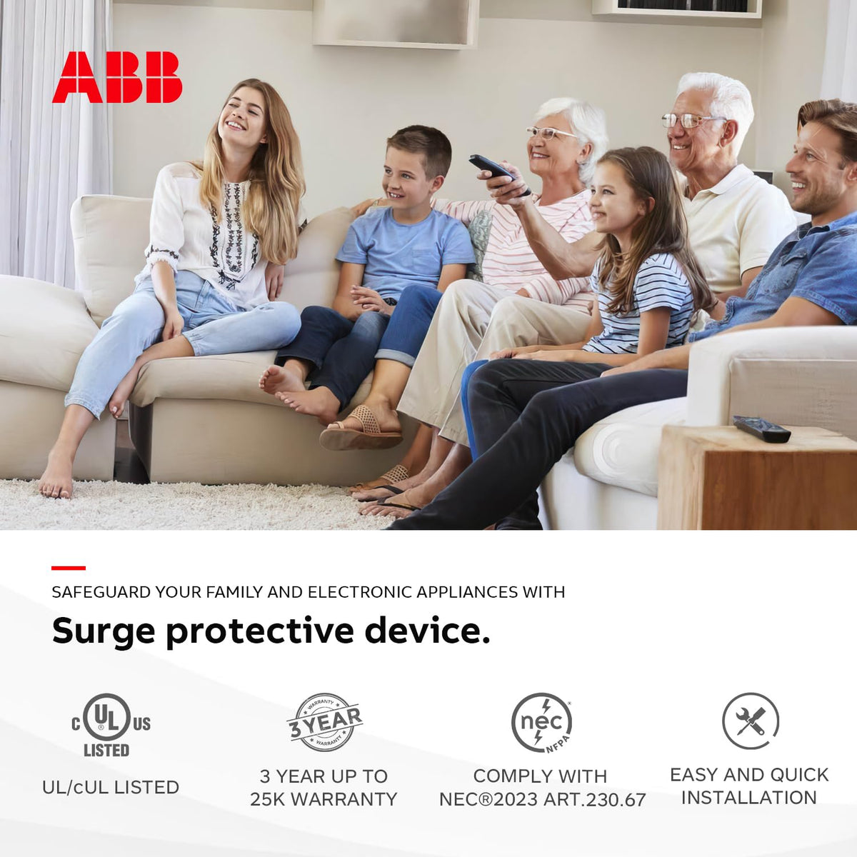 ABB THOMESURGEP installed near service panel in a home showing whole-house protection benefit