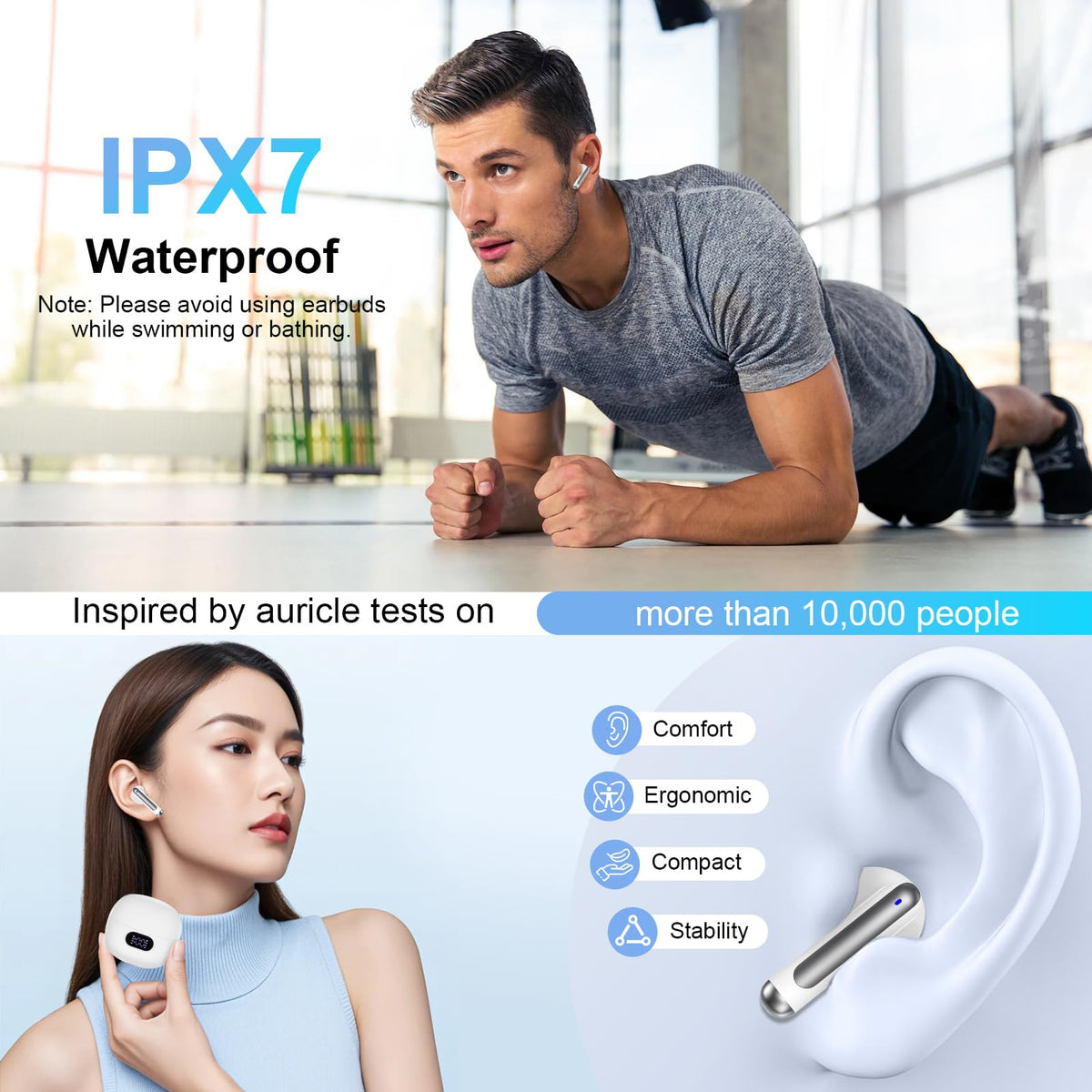 ABCPOW IPX7 waterproof earbuds survive rain or sweat during workouts