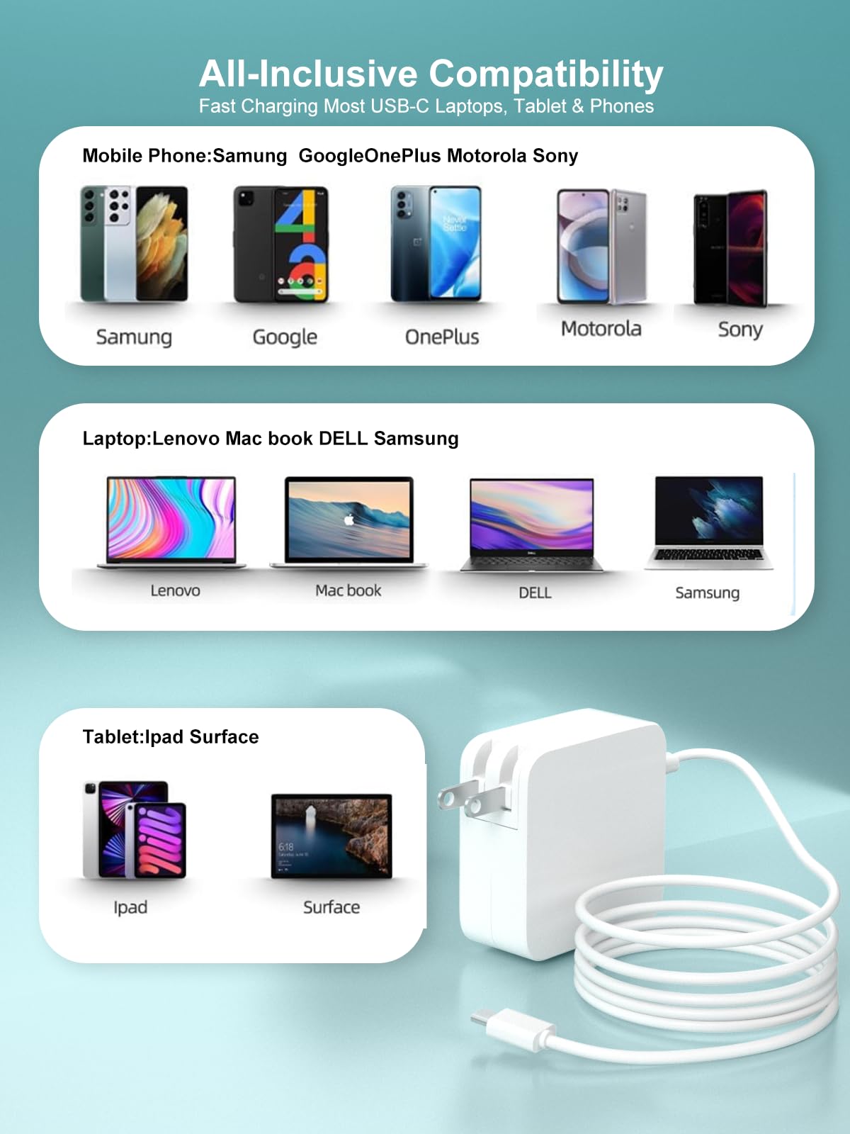 Abcurd 65W USB-C charger compact design ideal for travel and daily use.