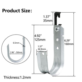 Abeicy J-hook next to ruler showing 2-inch capacity for cable volume planning