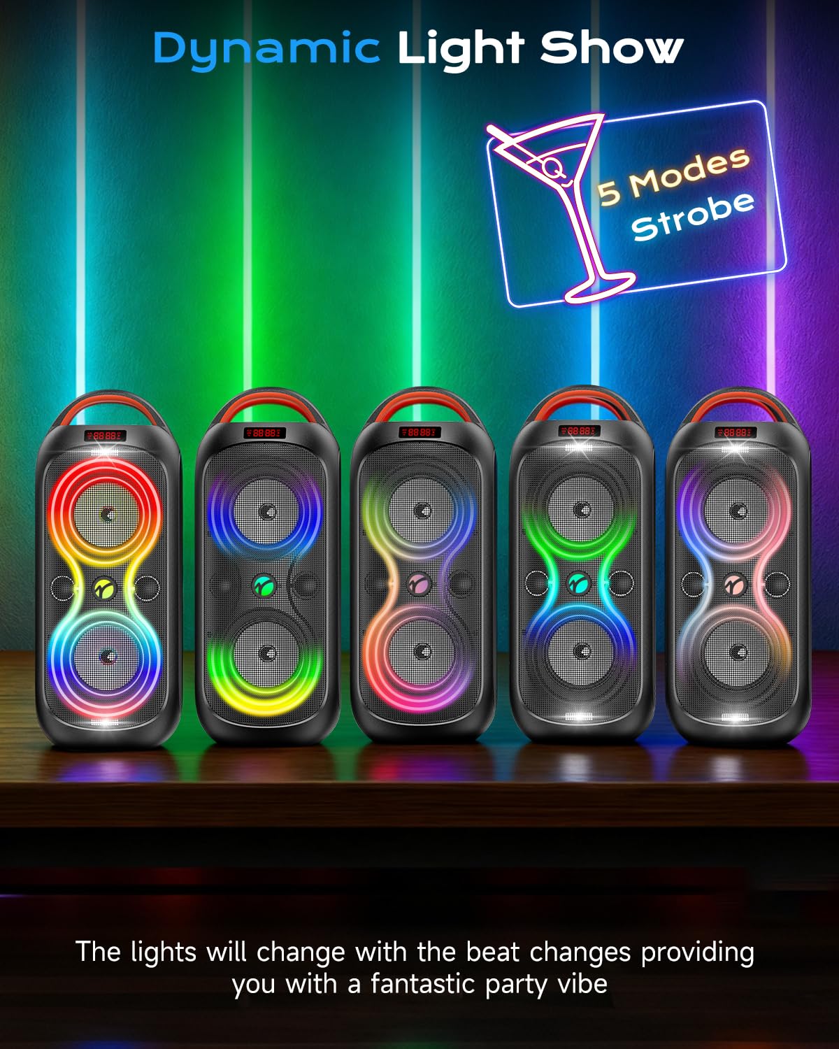 ABigDay DF-720 LED light show lit in multiple colors, enhances party atmosphere