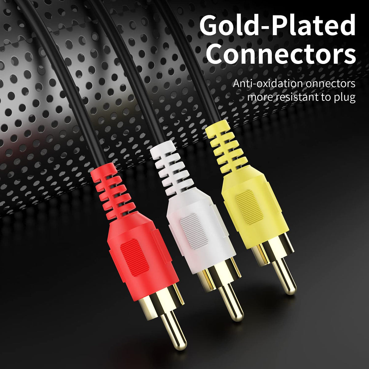 Abireiv RCA AV cable left audio end for crisp stereo playback.