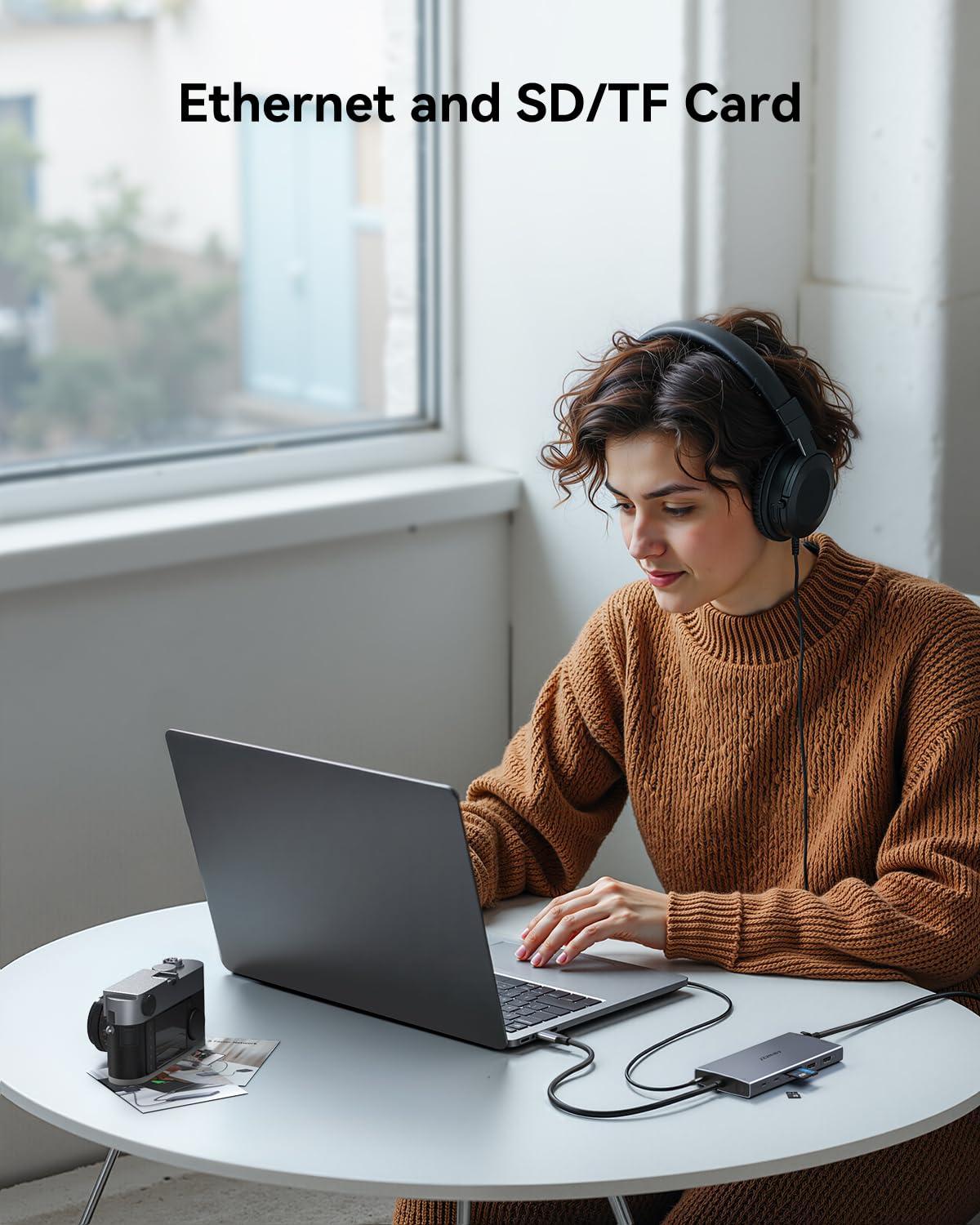 ABIWAZY in a home office with laptop and monitors showing tidy multi-monitor productivity