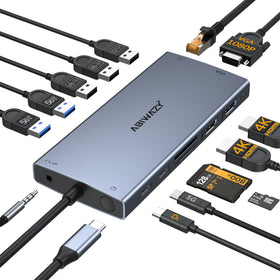 ABIWAZY front view showing all ports and compact hub, simplifies desktop connectivity