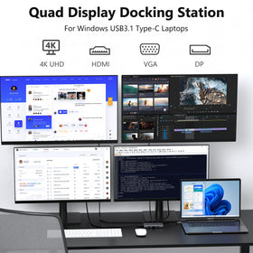 ABIWAZY connected to three monitors illustrating multi-display workspace setup