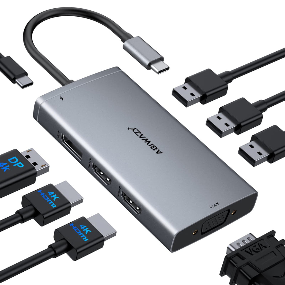 ABIWAZY front view showing all video and USB ports for expanded productivity