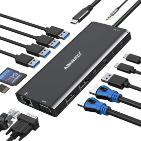 ABIWAZY front view of docking station showing all ports and compact design benefit