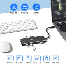 ABIWAZY lifestyle desk setup showing dock simplifying workspace and cable management