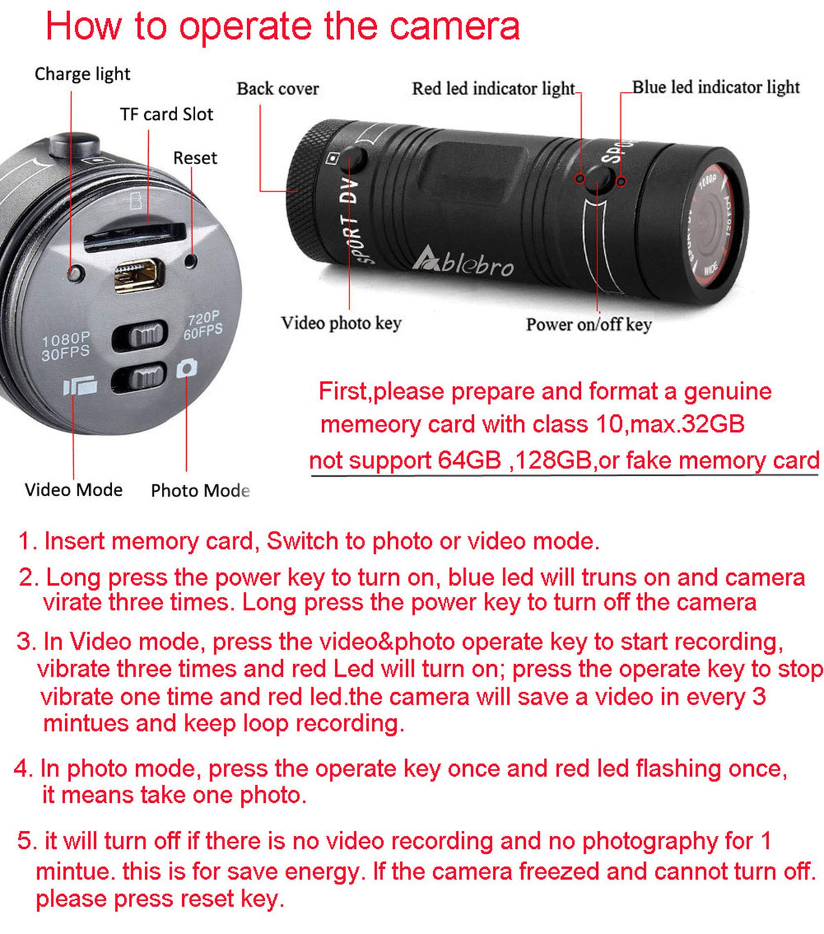 ABLEBRO Shotgun Camera 120-degree wide lens captures broad action.