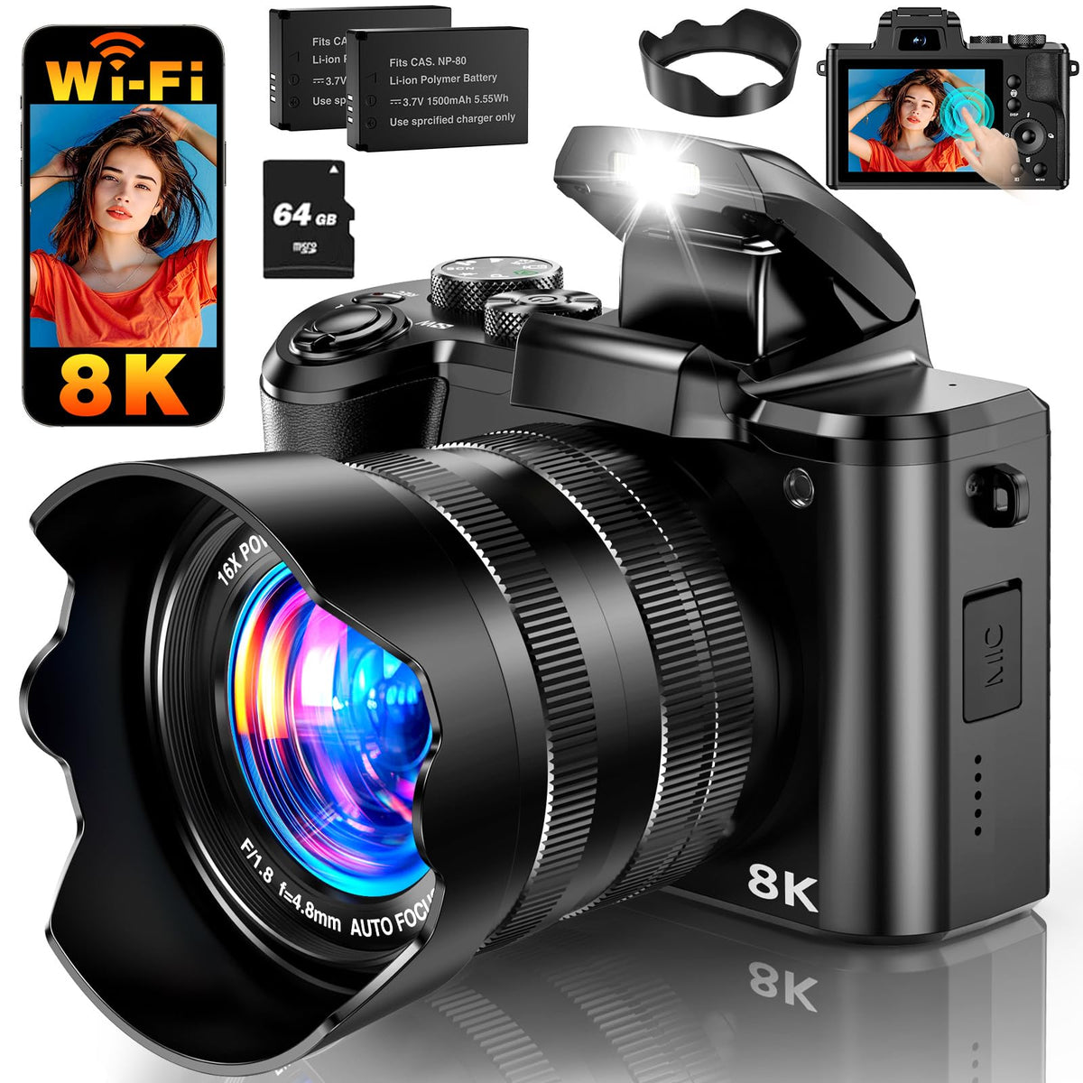 Aboobu 8K camera front view for versatile travel filming