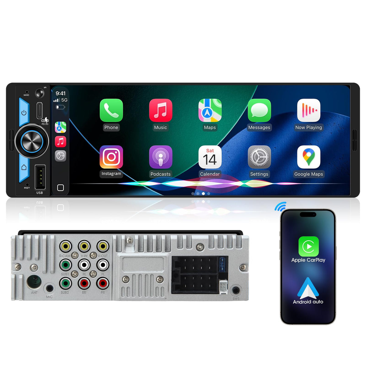AboutBit single-din carplay 6.5-inch display for clear navigation and media access.