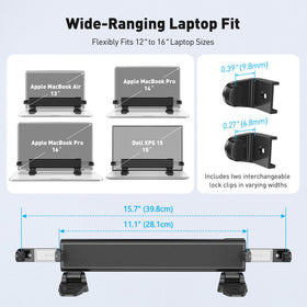 AboveTEK adjustable arms close-up adapting to different laptop widths