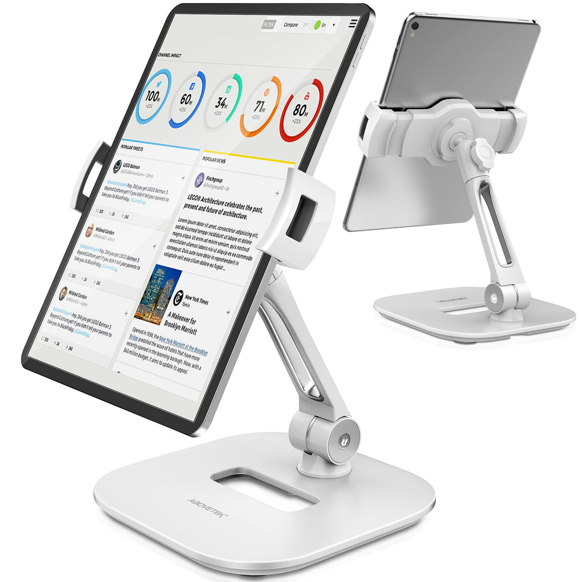 AboveTEK front view showing sturdy aluminum base and stable stand benefit