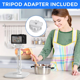 AboveTEK on office desk holding tablet for video calls and productivity benefit