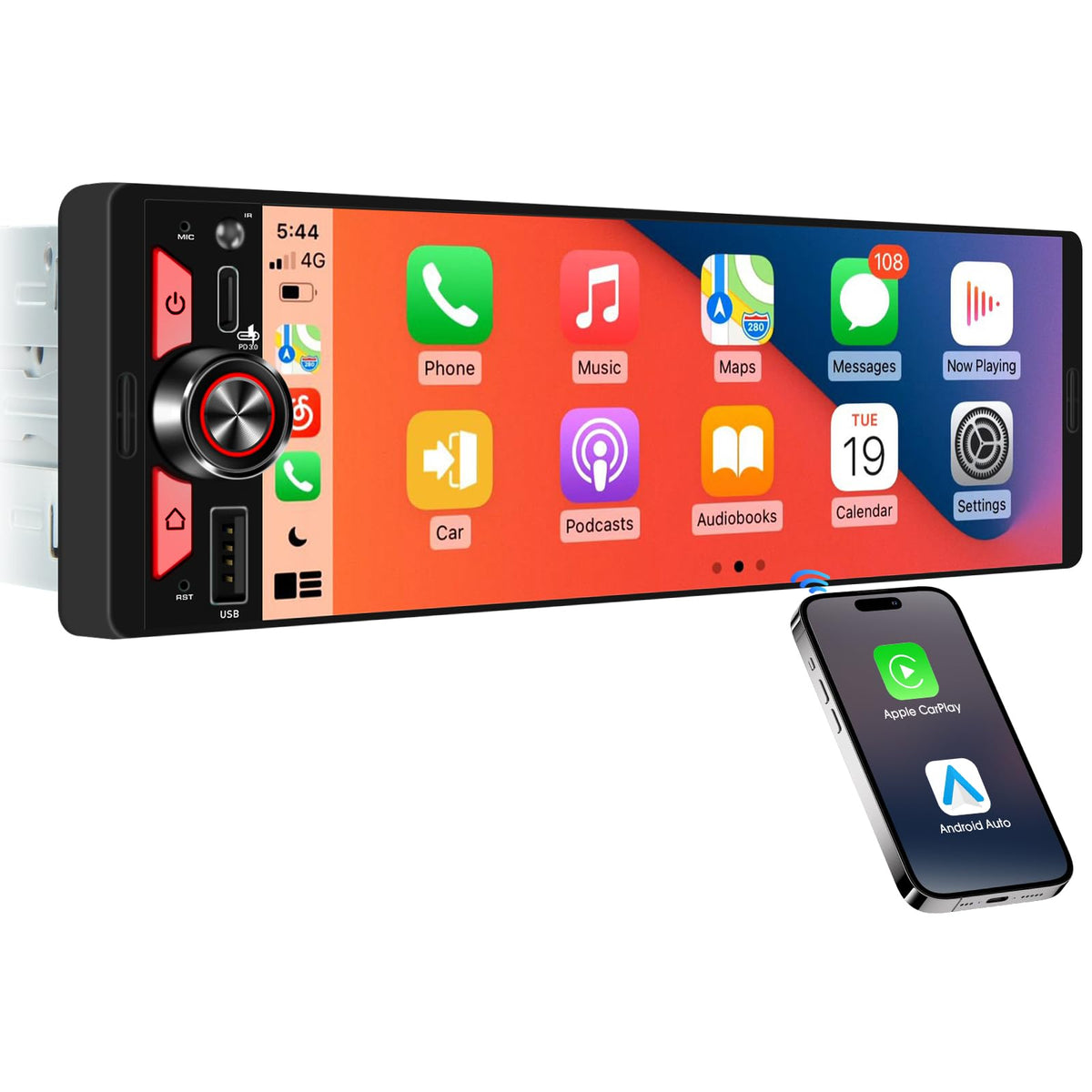 ABSOSO 6.5 inch single din stereo with wireless CarPlay for hands-free driving