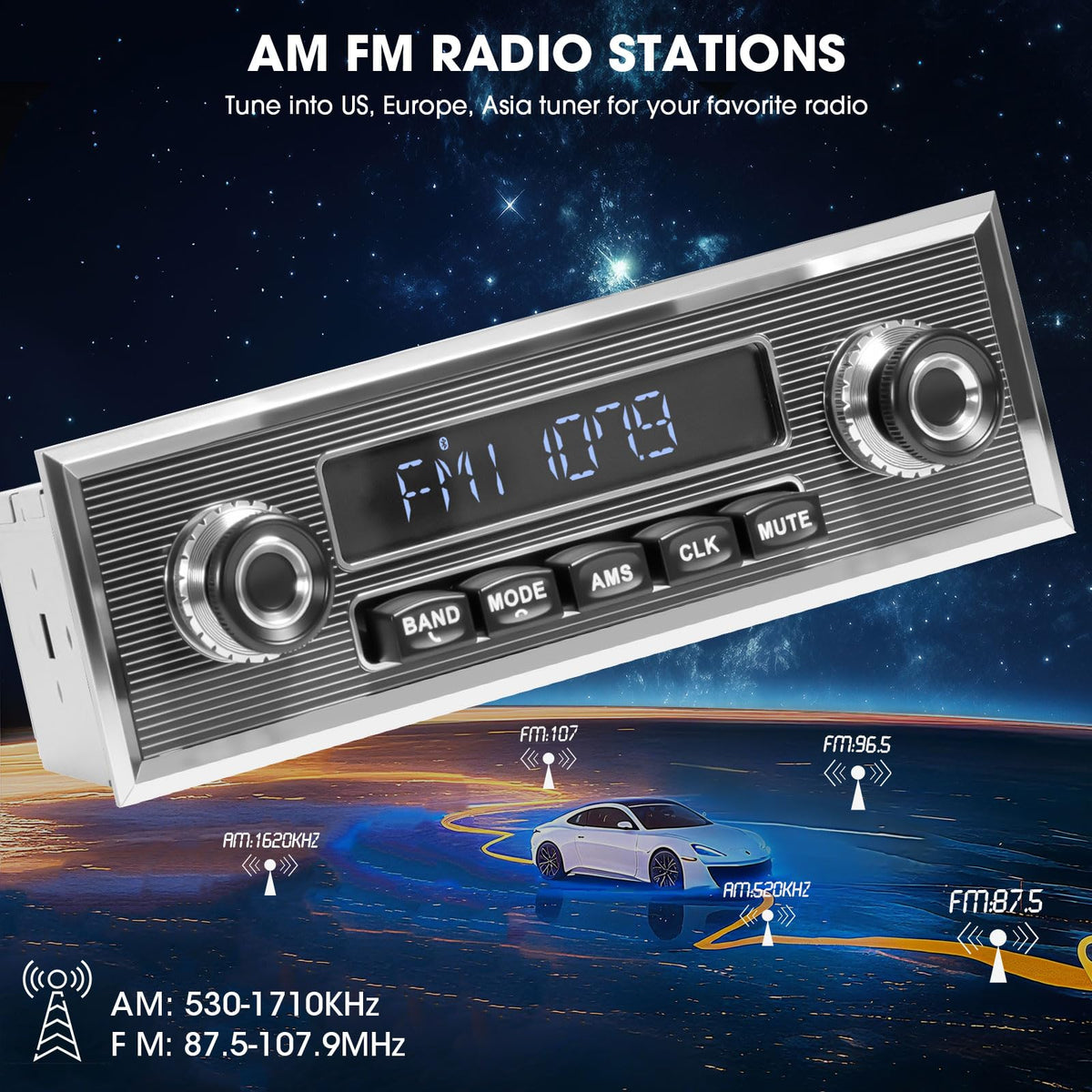 ABSOSO AM-FM tuner display showing clear reception and RDS data.