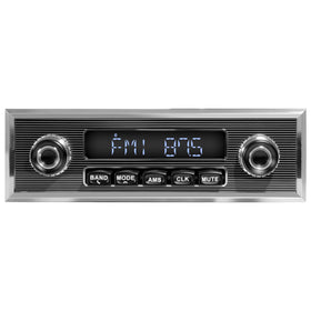 ABSOSO retro-style radio front panel with chrome knobs for easy on-road control.