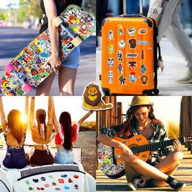 Abstor 300pcs waterproof vinyl stickers on skateboard for quick refresh and style.