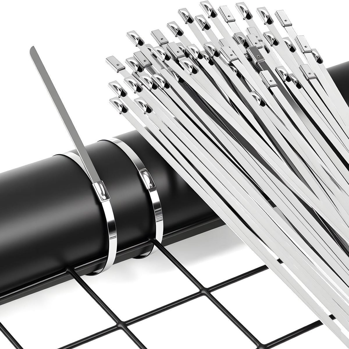 ABSupus 60-inch full-length metal zip ties for heavy-duty outdoor bundling.