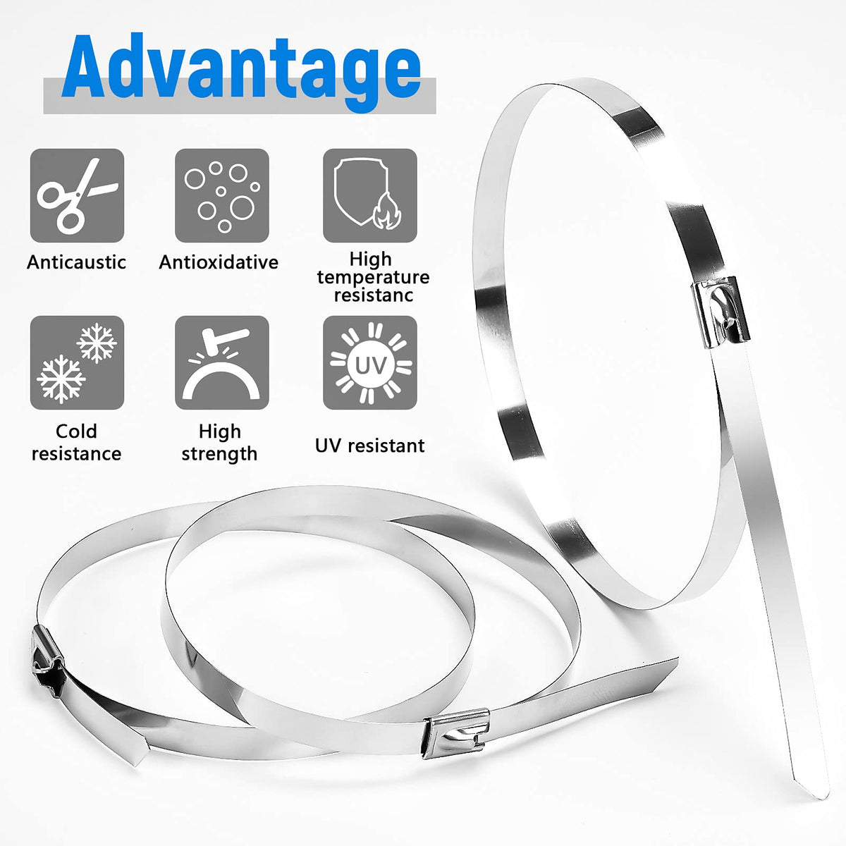 ABSupus outdoor-ready metal zip ties resist sun exposure and weathering.