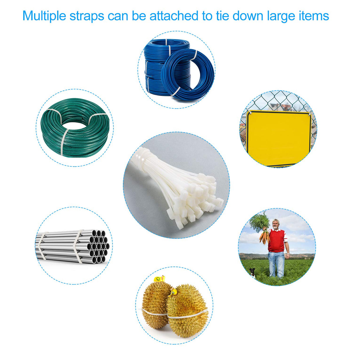 ABSupus UV-resistant cable tie used for fence repair and exterior applications.