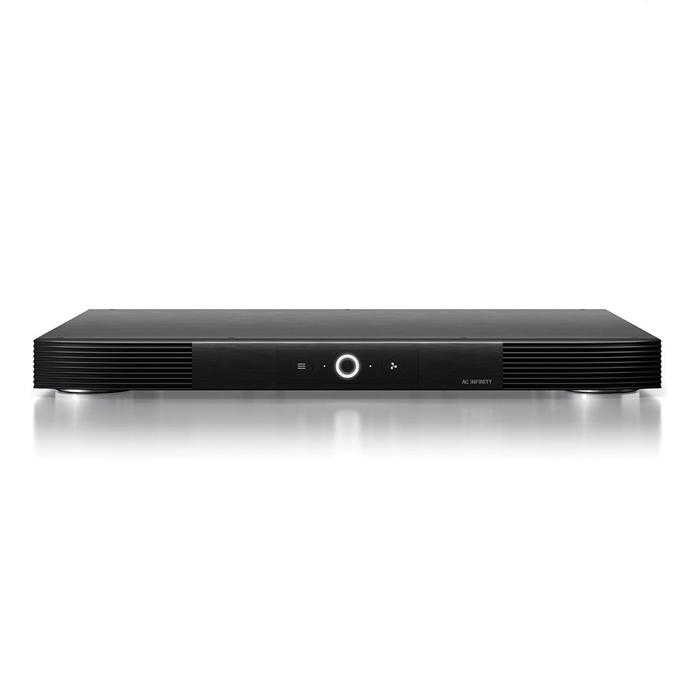 AC Infinity AIRCOM S8 front view cooling system for AV gear with quiet operation.