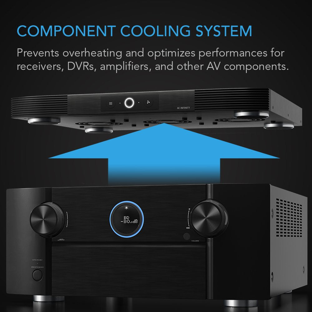 AIRCOM S8 rear exhaust design dissipates heat from AV components.