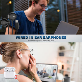 ACAGET earbuds beside a hand to show scale and compact portable size