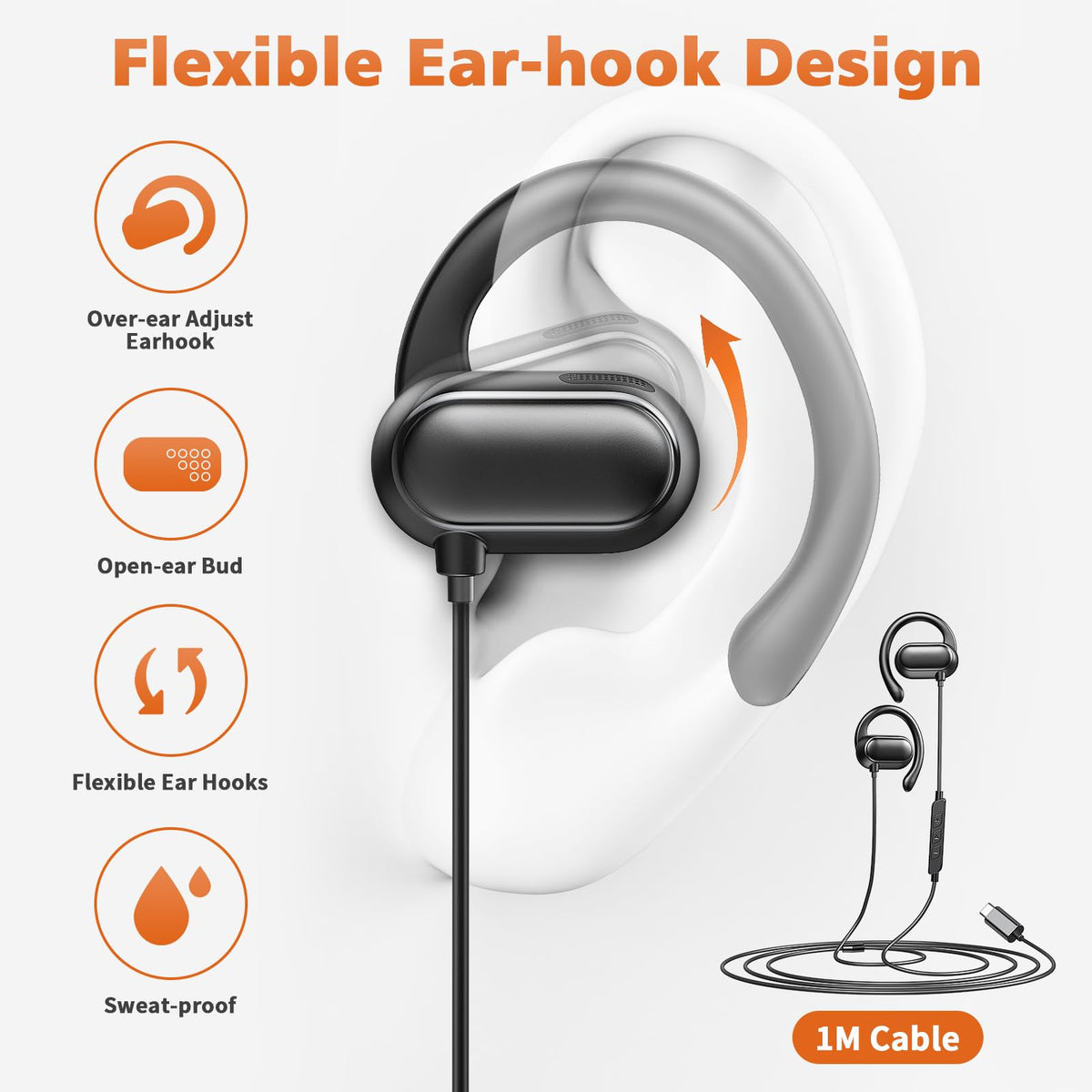 ACANDYA USB-C Earbuds inline controls and mic for convenient calls