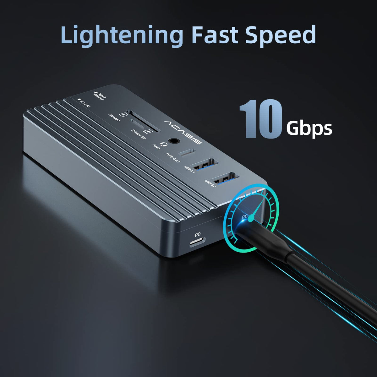 ACASIS 10-in-1 USB-C hub with multiple ports for peripherals and data transfer