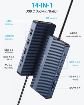 ACASIS close-up of ports illustrating clear labels and fast-access connections for efficiency