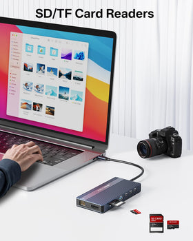 ACASIS next to a laptop for size comparison showing portable workstation capability