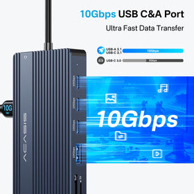 ACASIS USB-C cable and PD port focused image showing 100W charging convenience for laptops