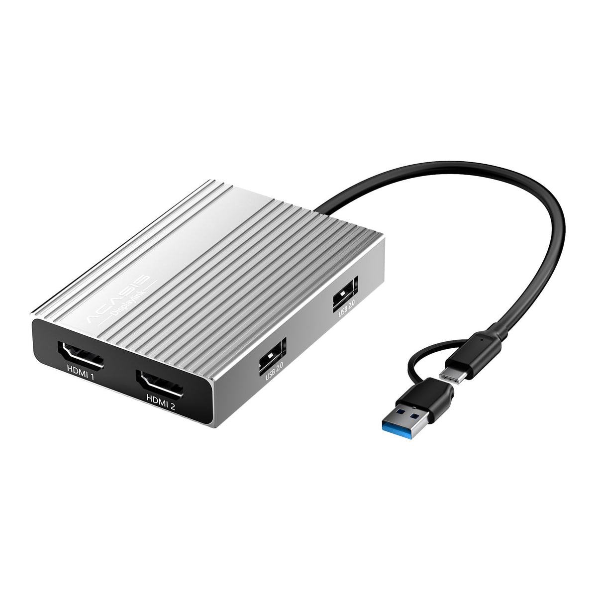 ACASIS dual HDMI dock front view showing 4K60 dual-monitor capability for productivity.