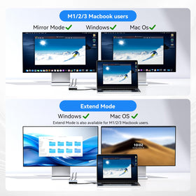 ACASIS dual HDMI dock aluminum body highlighting portable and cool-running design.
