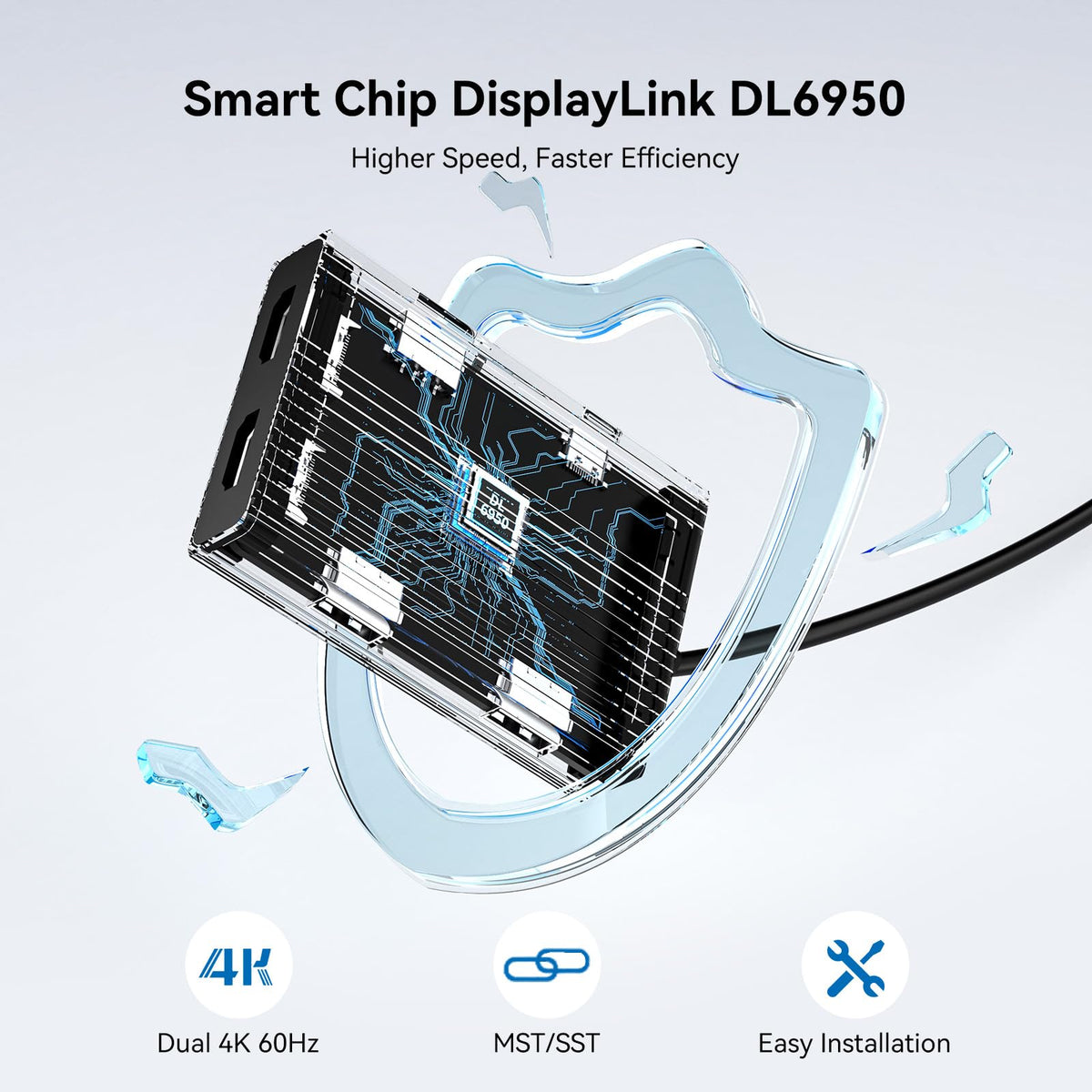 ACASIS dual HDMI dock with 100W PD charging while in use.