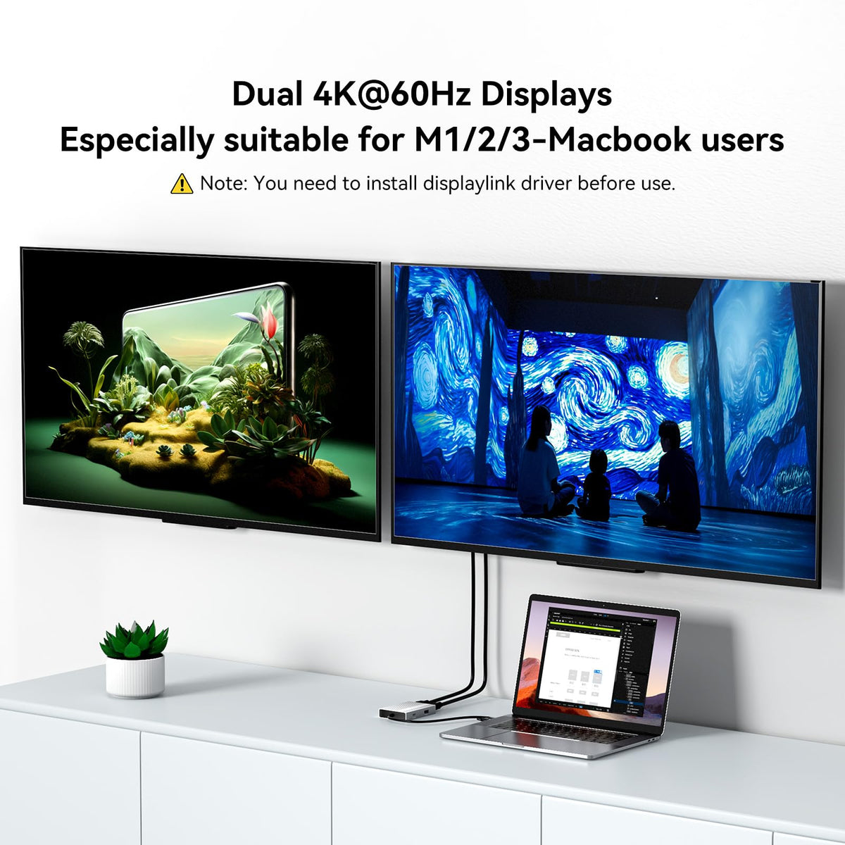 ACASIS dual HDMI dock with USB-A peripherals connected for keyboard and mouse setup.