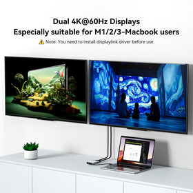 ACASIS dual HDMI dock with USB-A peripherals connected for keyboard and mouse setup.