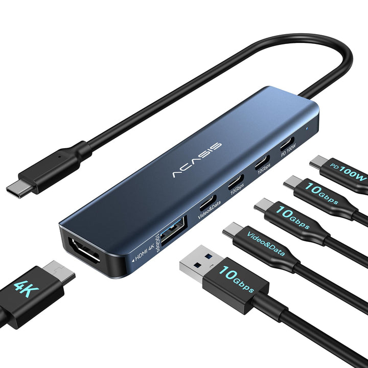 ACASIS hub front view showing ports and compact design for desktop convenience