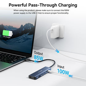 ACASIS hub with PD cable illustrating ACASIS charging support to power laptops