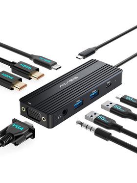 ACASIS USB-C Dock with dual monitor outputs (2 HDMI, VGA) for expanded desktop workflow.