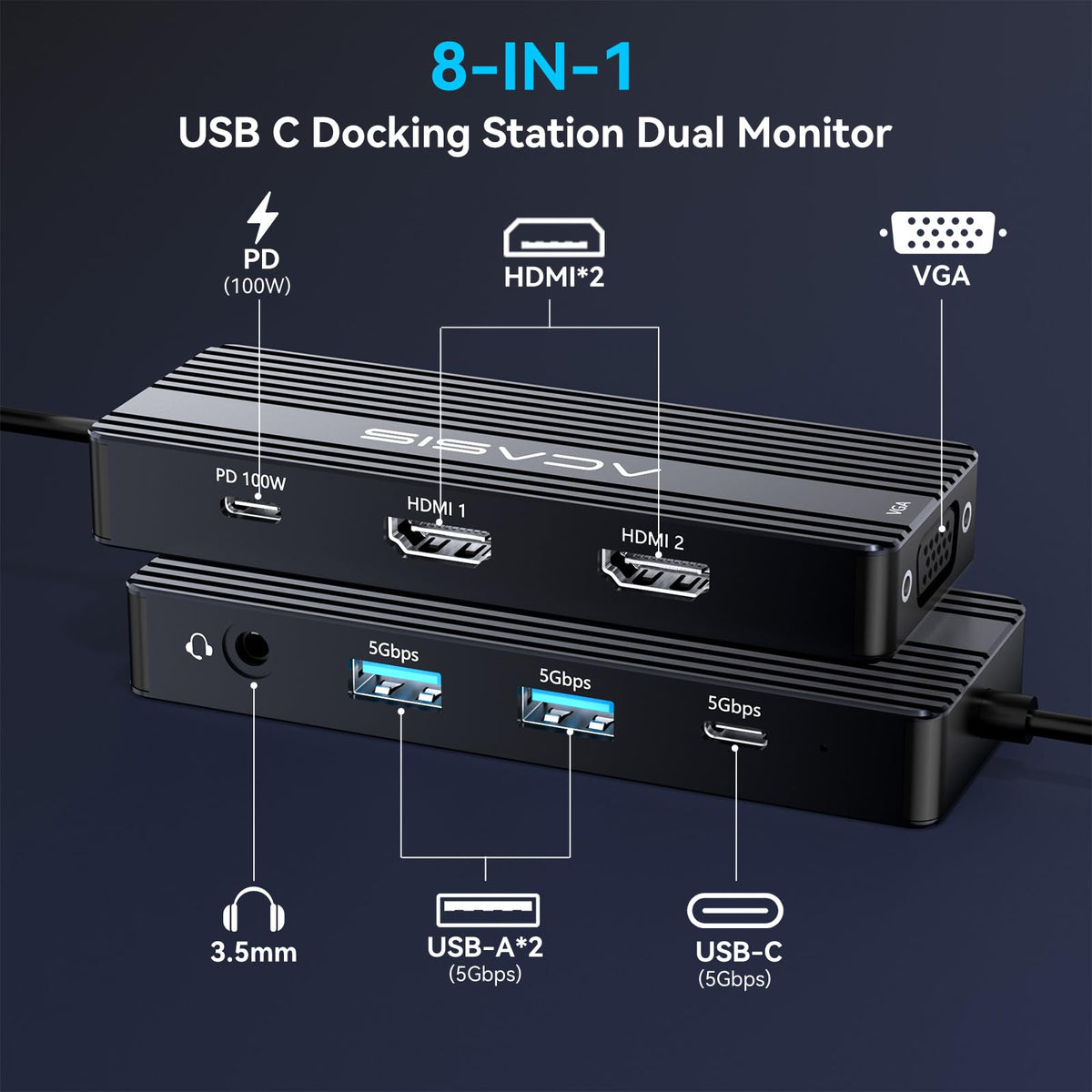 ACASIS USB-C Dock PD 100W charging keeps your laptop powered while you multitask.
