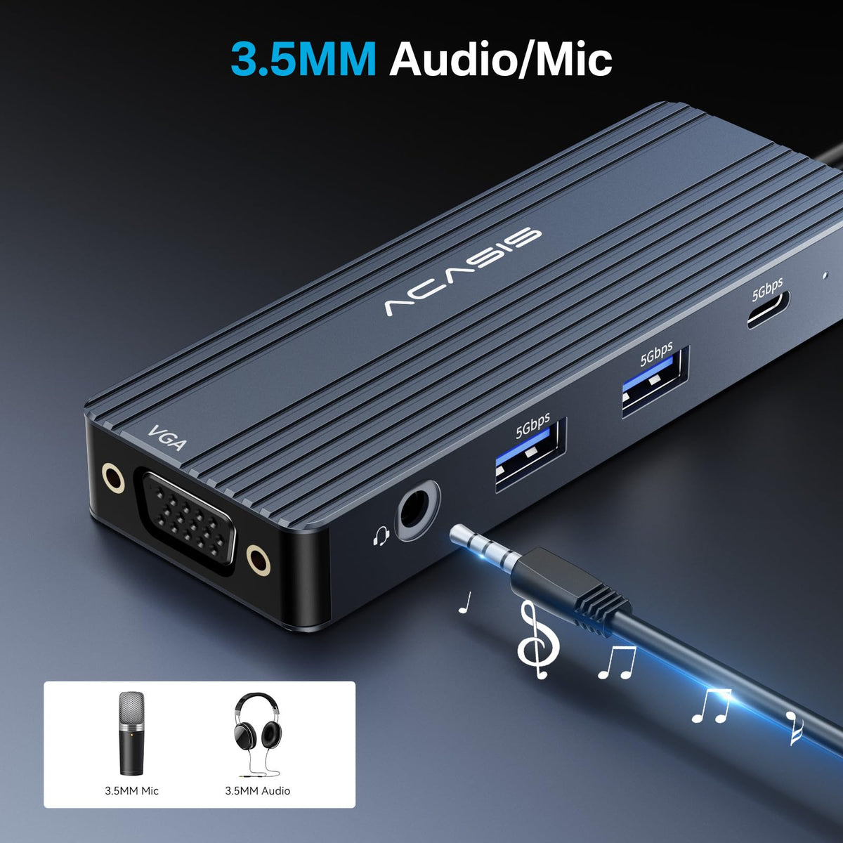ACASIS docking with 3.5mm audio for multimedia use.
