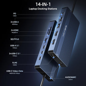 ACASIS USB C Hub side ports with Ethernet and SD reader for wired speed.