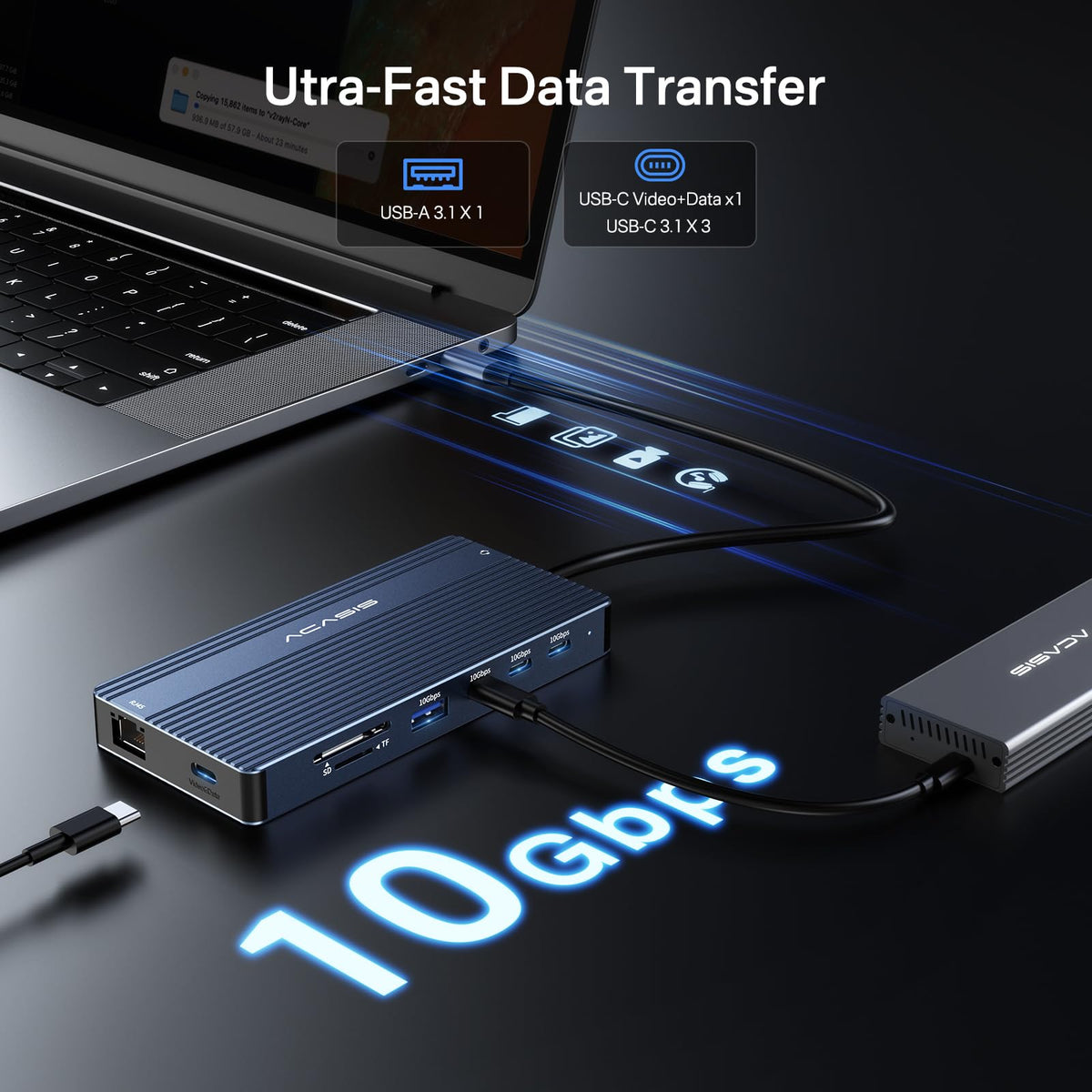 ACASIS USB C Dock with triple monitor setup for extended workflows.