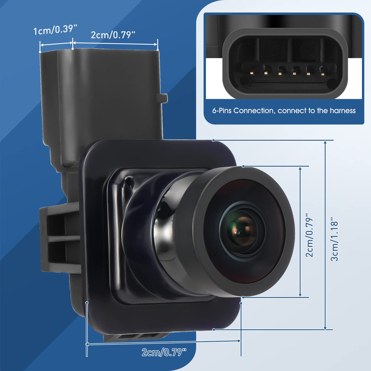 ACAUTO camera electrical connector detail showing OE-style plug for easy swap
