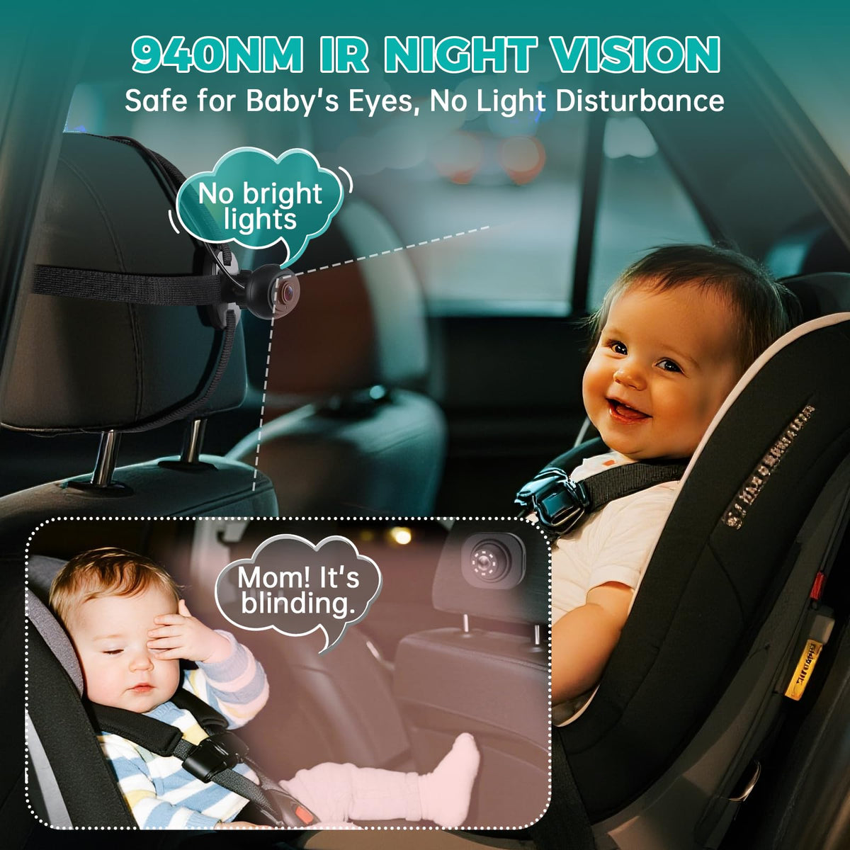 ACAUTO camera strapped to headrest demonstrating easy install and stability