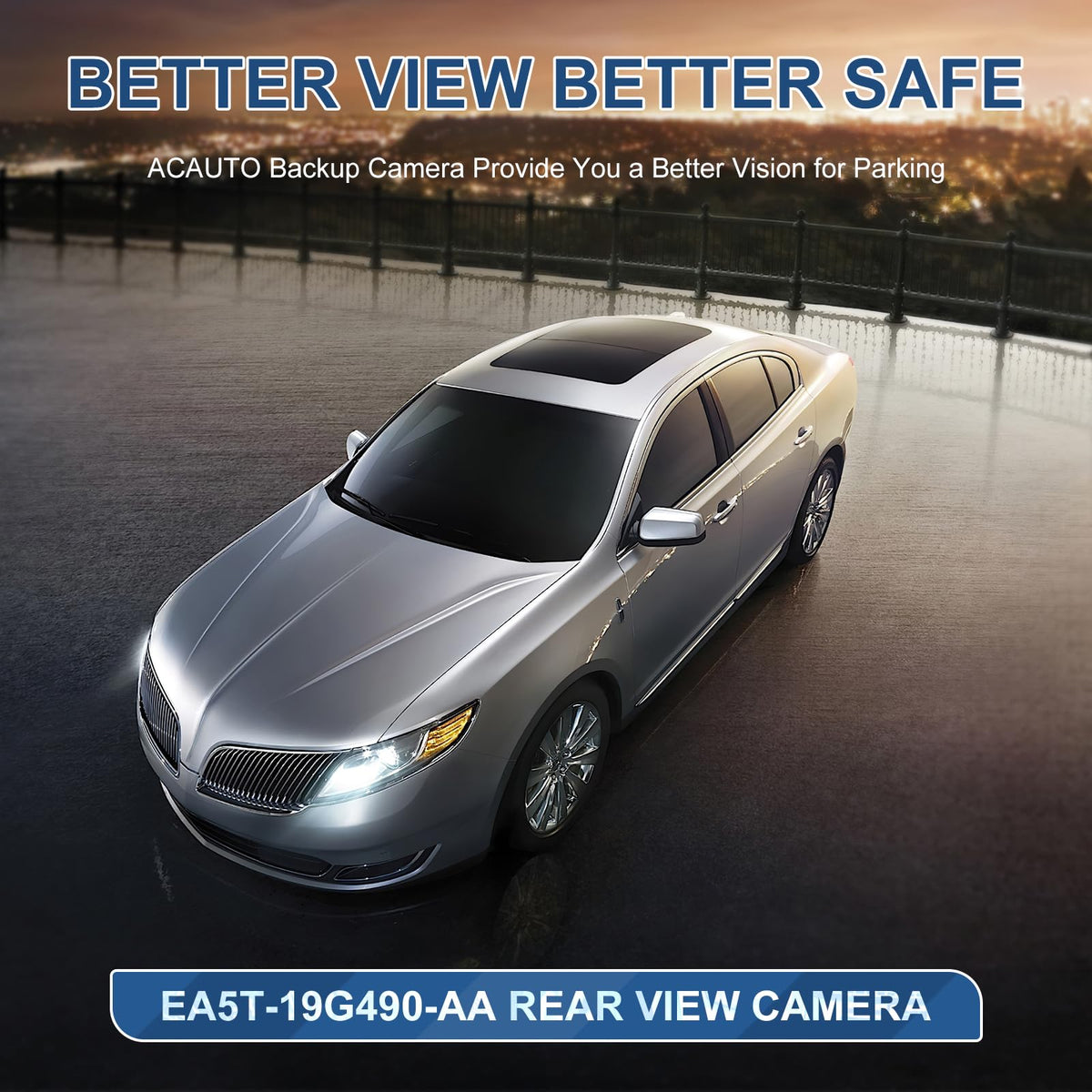ACAUTO camera next to ruler showing compact size for easy OEM replacement