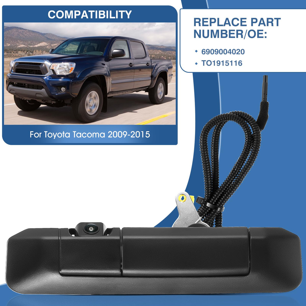 ACAUTO close-up of backup camera lens showing wide-angle clarity and durable seal